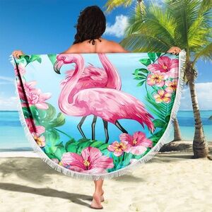 Tropical Flamingo Round Beach Towel